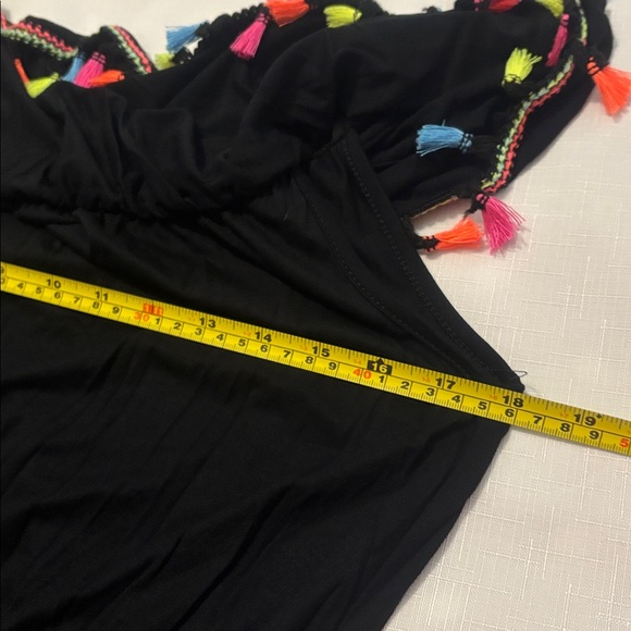 7th RAY Black multi Tassel Romper off shoulder SZ XL w/pockets vacay resort NWT - Picture 7 of 13